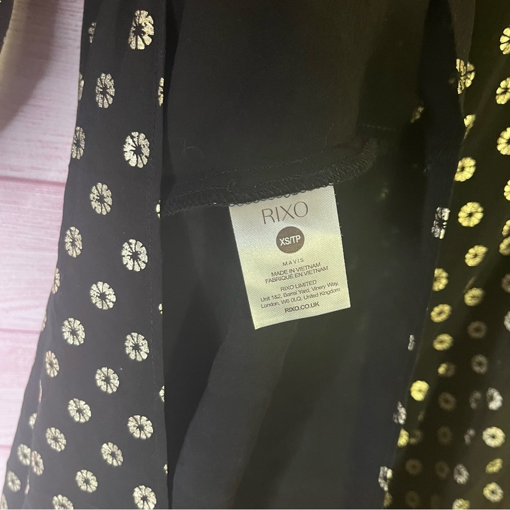 Rixo Mavis Black Gold‎ Foil-Print Maxi V-Neck Dress Size XS US4 - Picture 3 of 7